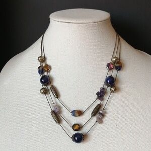 Cobalt Blue Bronze Colour Plastic Beads Antiqued Chain Necklace